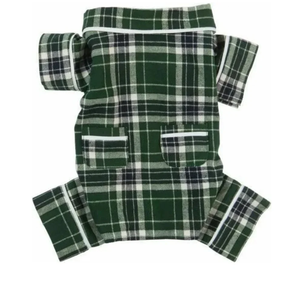 Fab Dog Flannel Dog Pajamas, 20”- Green/Blue